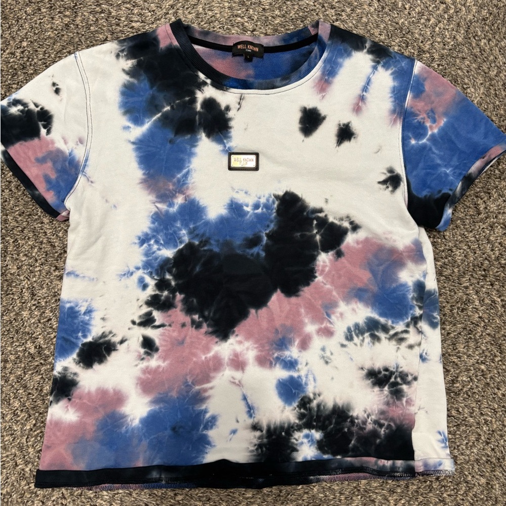 Well Known Studios Grand Tee Tie Dye Cotton Crew Neck Black and Blue Size L
